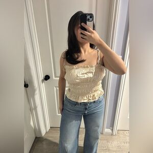 Reformation Viviana Shirred Silk-Satin Top